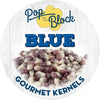 Blue pops medium to large kernels -a little sweeter and not many hulls